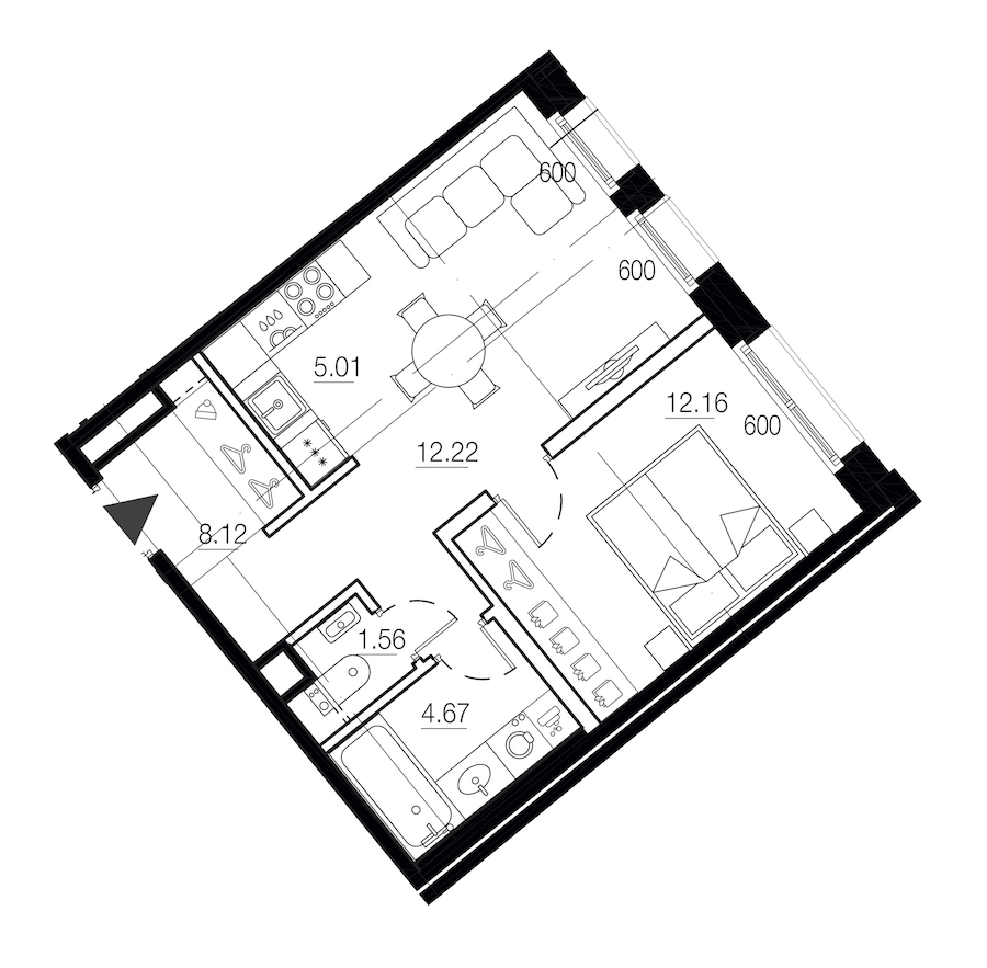 1-комнатная квартира 44.4 м², 2/9 эт., ЖК «LEGENDA Малоохтинский 68»
